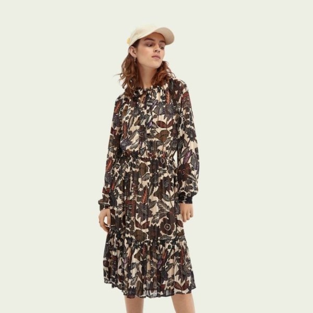 Scotch & Soda Long Sleeve Midi Print Dress L